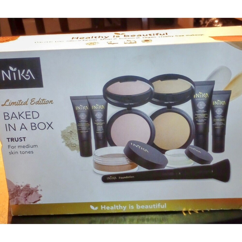 INIKA Organic Baked Mineral In A Box For Medium Skin Type, Fast Shipping. 8pc.